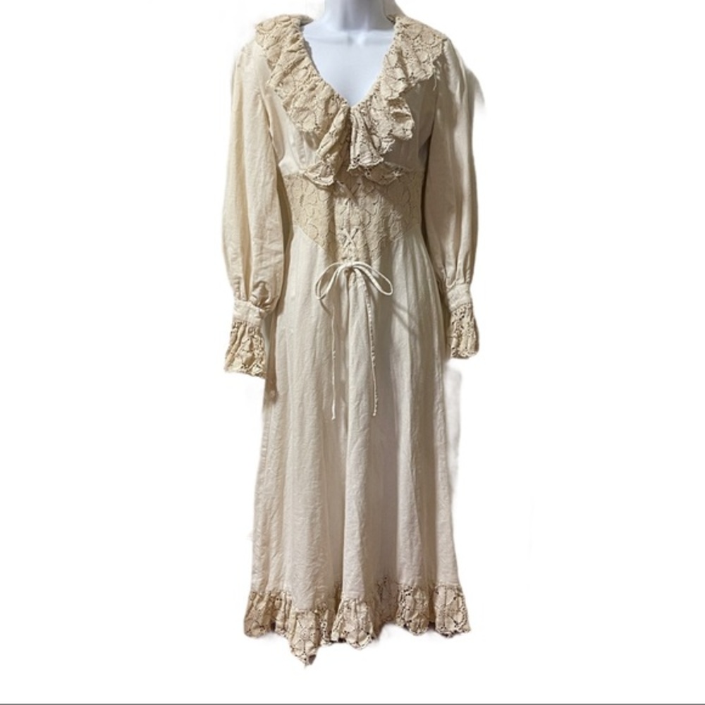 Vintage Edwardian prairie dress Joy Stevens 60s muslin S ghost halloween 70s